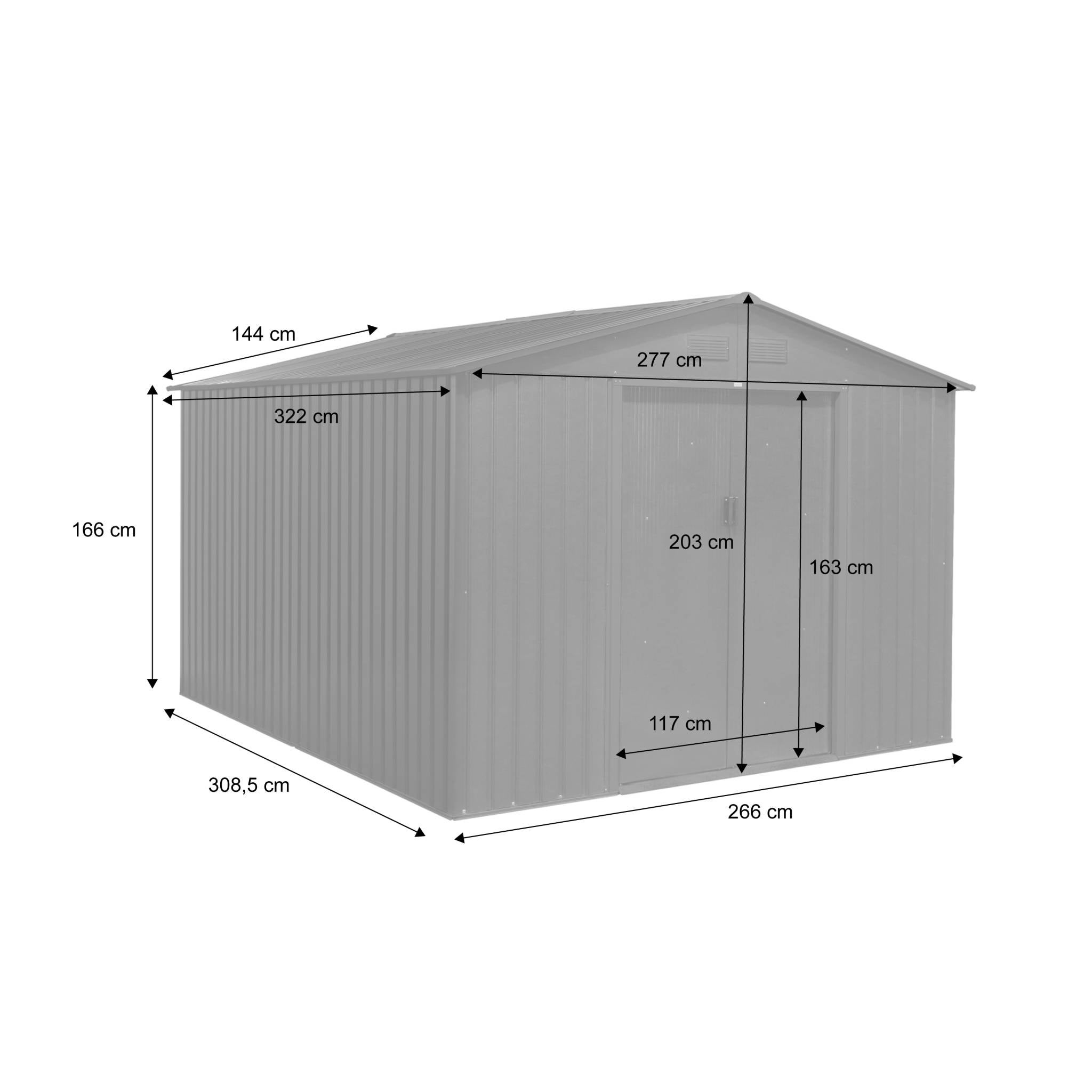 Abri de jardin en métal - FLANDRE 8.84m² gris anthracite - Cabane à outils avec deux grandes portes coulissantes. kit de - 3