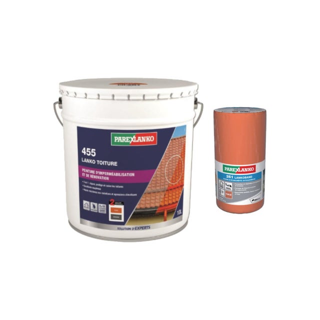 Pack PAREXLANKO - Peinture imperméabilisation & rénovation 3-en-1 tuile - Bande d'étanchéité autocollante toiture tuile