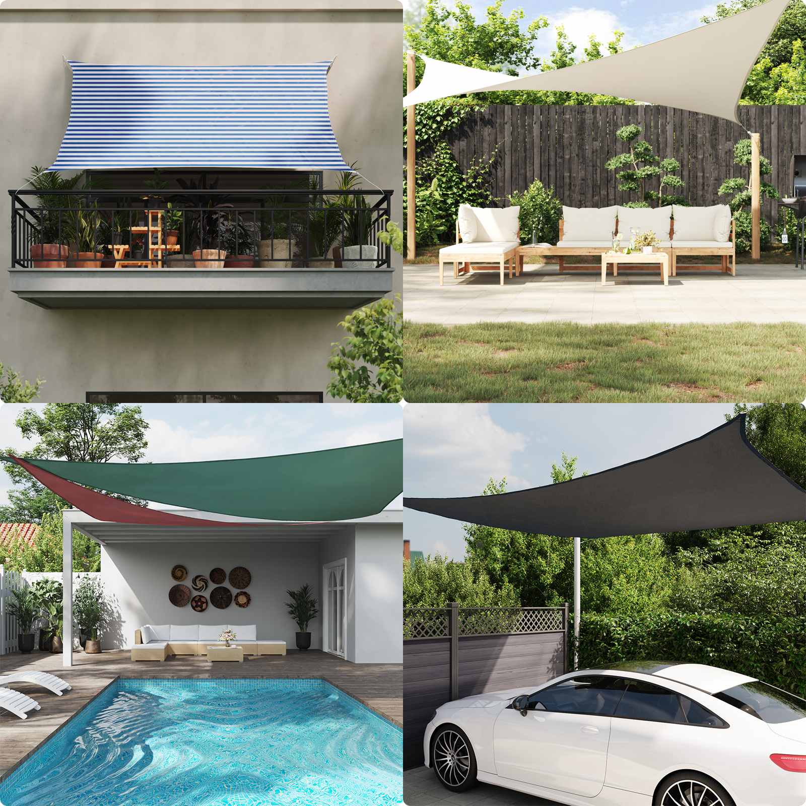 Voile d'ombrage triangulaire 6 x 6 x 6 m en polyester Oxford 100 % - 3