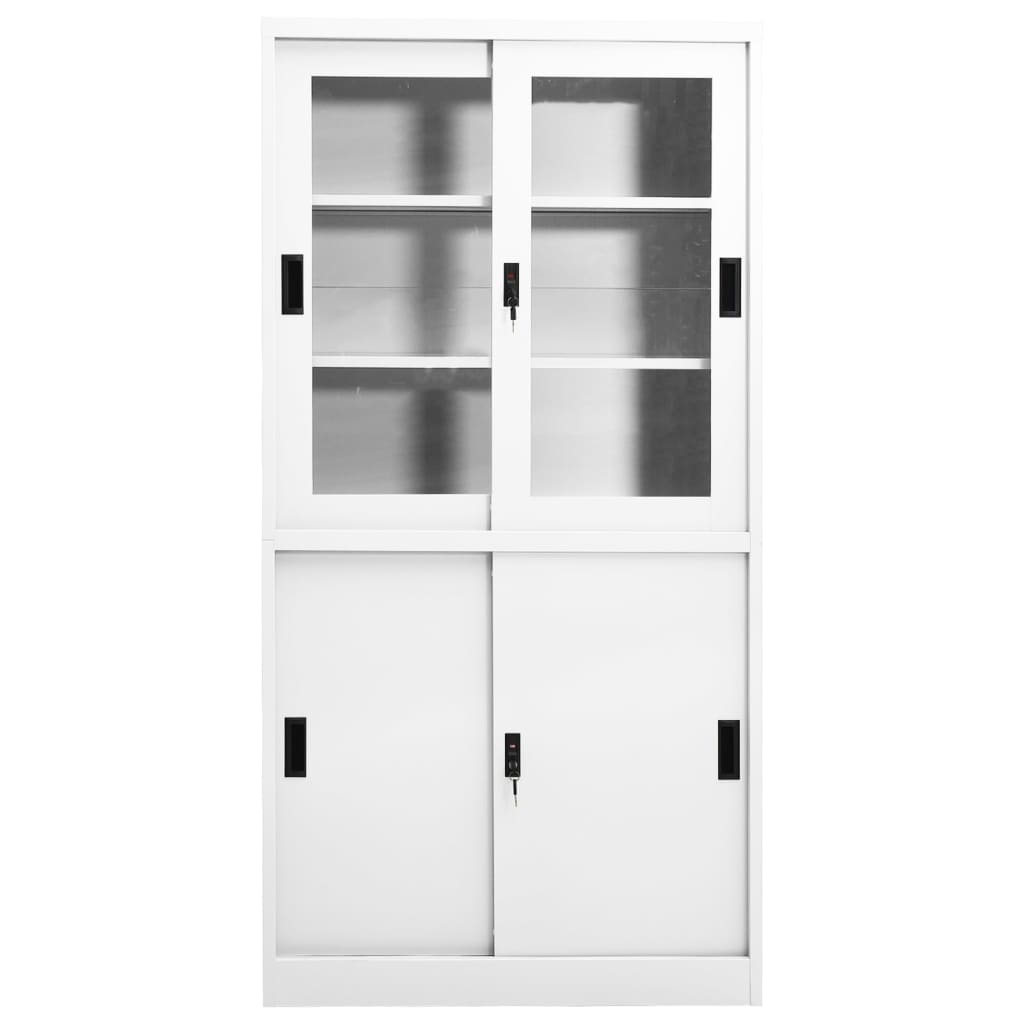 Armario De Oficina Metálico Con Cajones - 90x40x102 Cm, Blanco, 2 Estantes Ajustables Y Cerradura, Ideal Para Garaje O Despacho