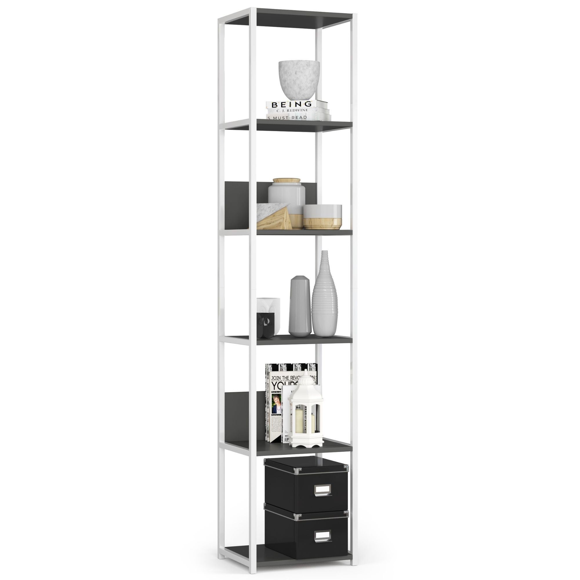 Regał loft AKORD metalowy Biały 40 cm kolor Szary mat 6 półek 40x32x192 cm