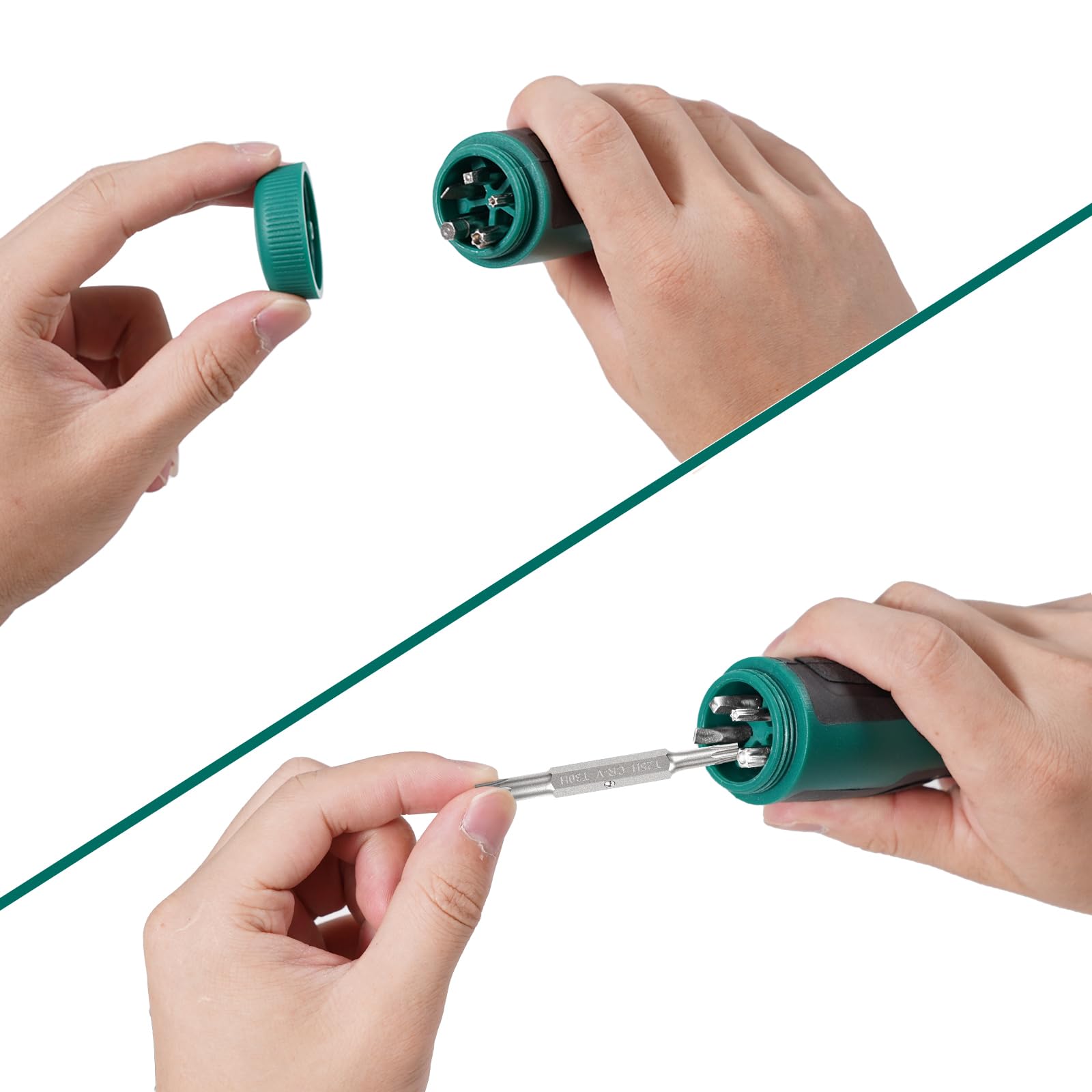 HYCHIKA 16 pezzi in 1 cacciavite a cricchetto, set di cacciaviti magnetici tutto in uno, multiutensile a cricchetto con punte esagonali a doppia estre - 3