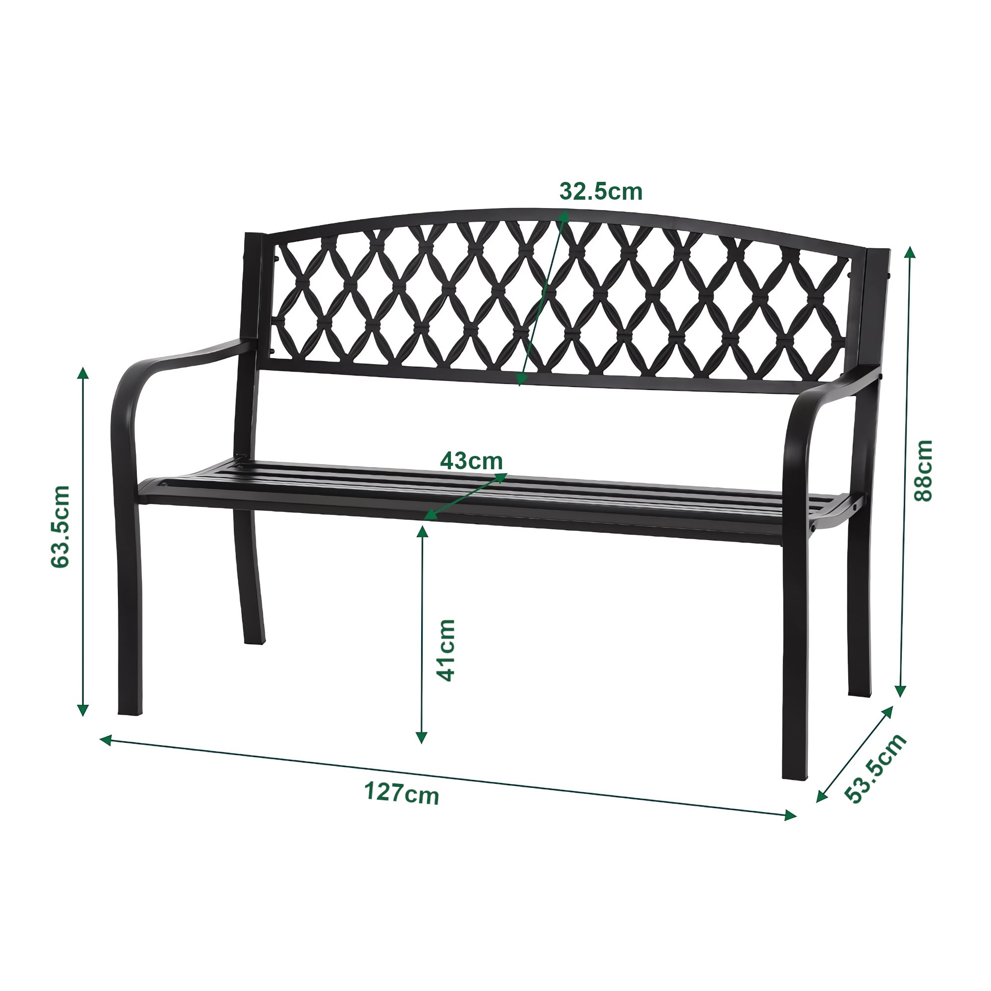 Banc de jardin Opsasar 127 x 53,5 x 88 cm acier gris foncé avec patine verte casa.pro - 3