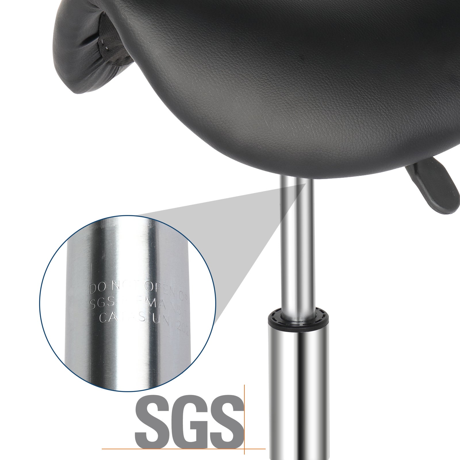 Tabouret bar Tabouret de Technicien en Similicuir avec Vérin à Gaz Certifié SGS,Roulettes en Nylon,150 kg,Noir,Assise en Forme de Selle Meuble cuisine - 3