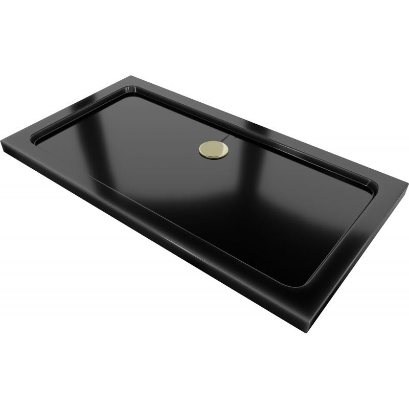 Mexen Flat brodzik prostokątny slim 140 x 70 cm, czarny, syfon złoty - 40707014G