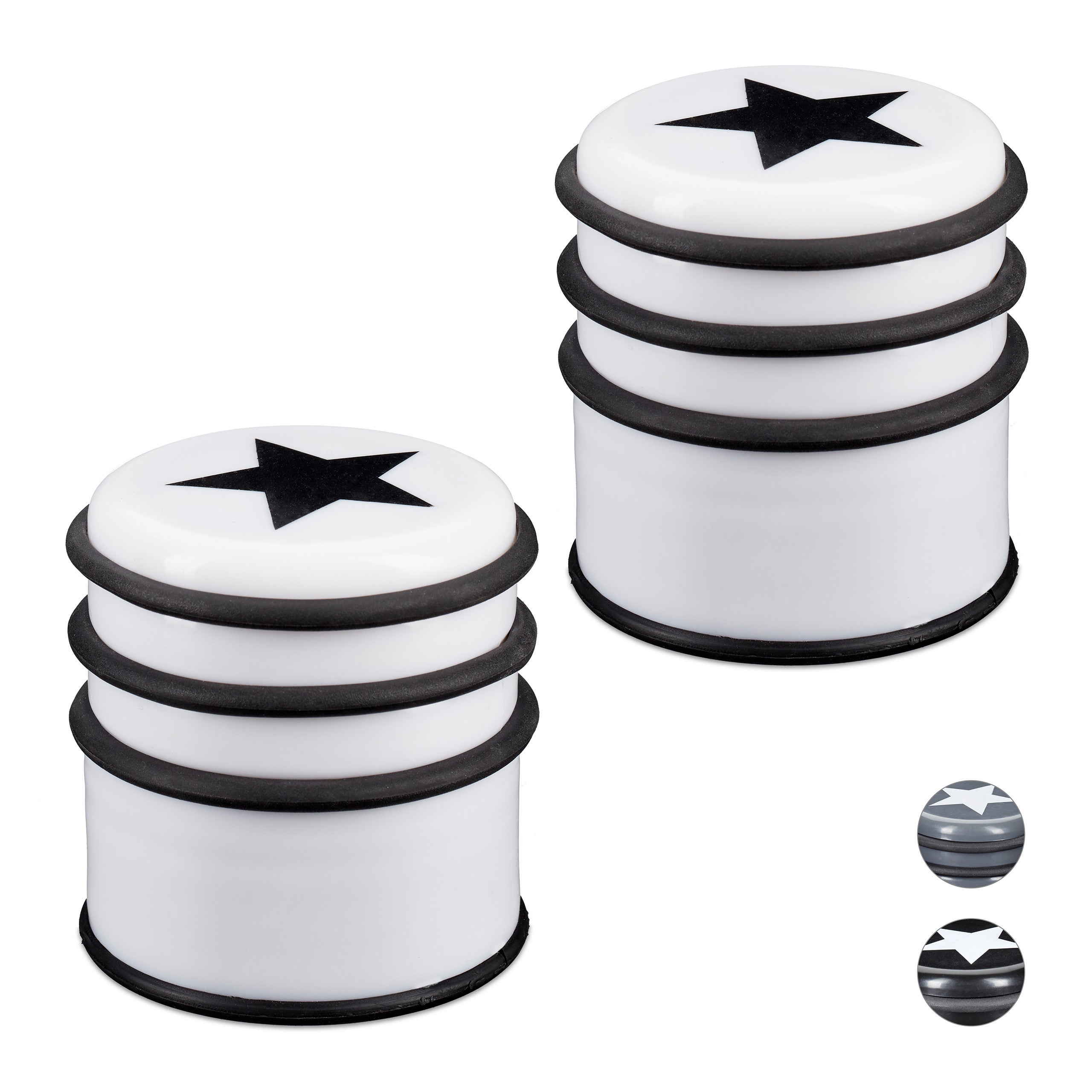 Lot De 2 Butées De Porte Avec Motif étoile - Marque Relaxdays, En Plastique Et Caoutchouc, Couleur Blanc