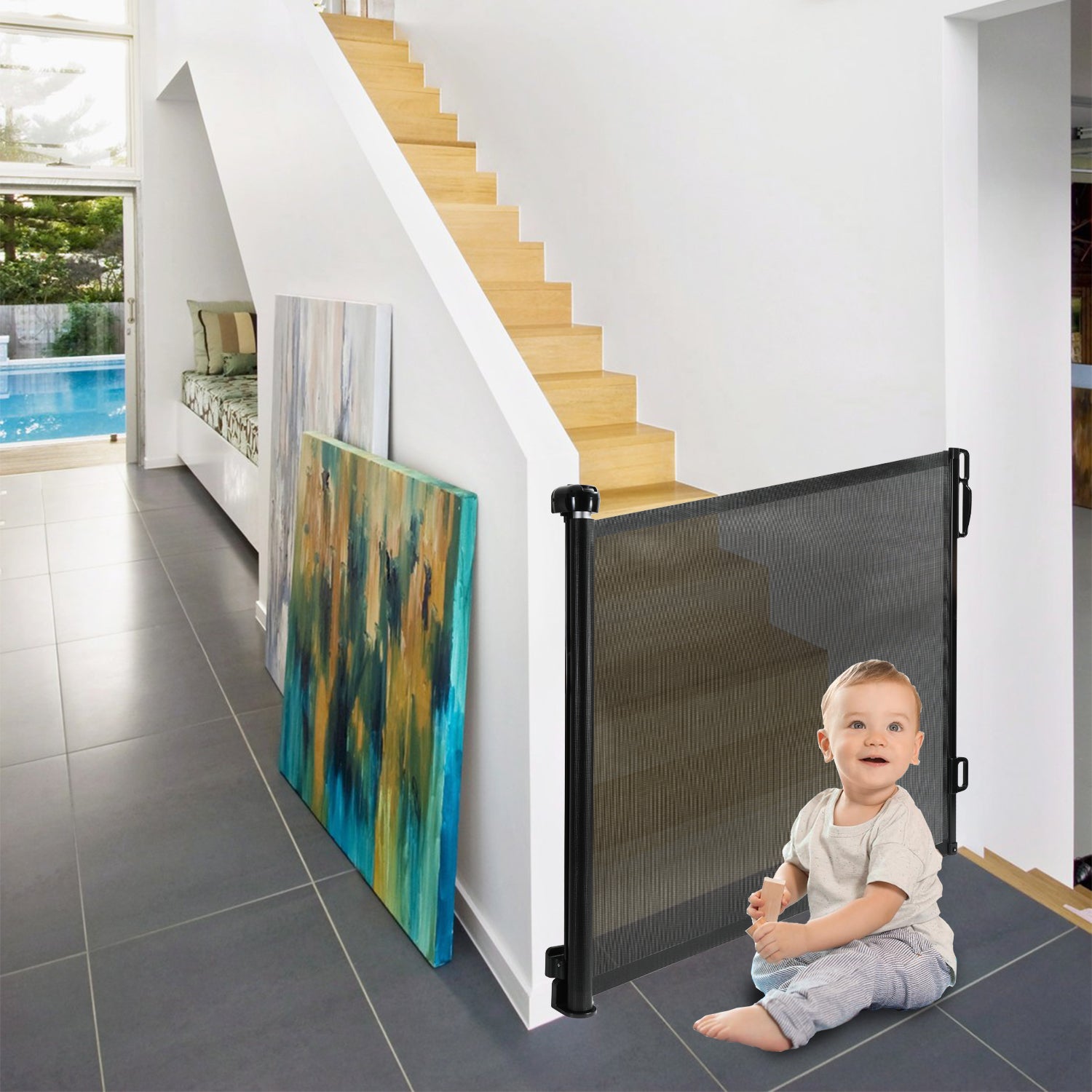 Cancelletto Sicurezza Estensibile Per Bambini E Cani - Regolabile Da 0 A 180 Cm - Bianco - Foto 5