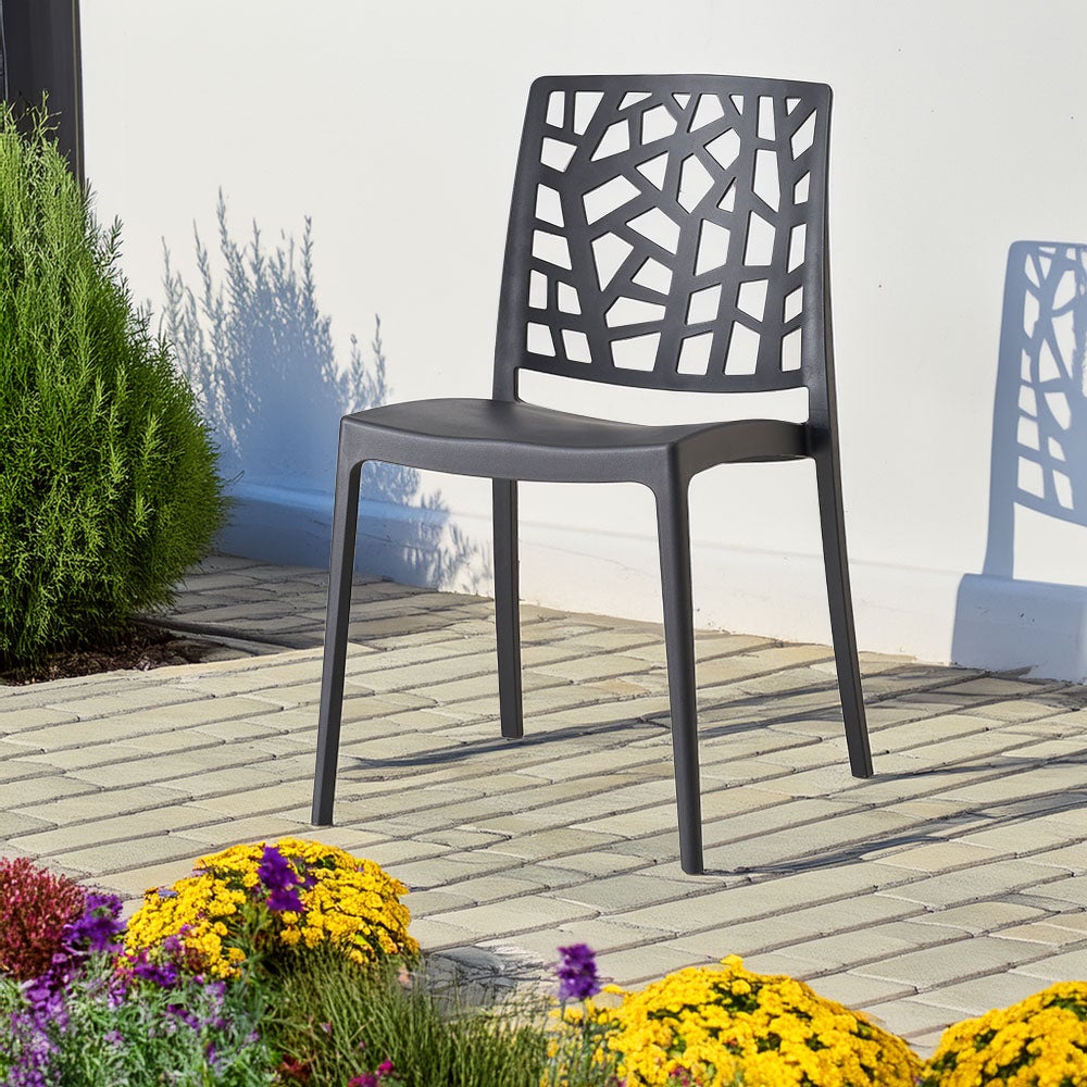 Lot de 4 chaises Trixy de jardin empilables en polypropylène avec fibre de verre noir anthracite - 2