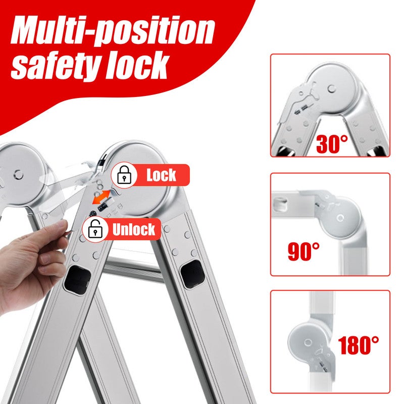 Échelle multifonctionnelle OUTIGO, 7 en 1, pliable, en aluminium, avec 2 roues, charge maximale 150 kg, 12 marches. - 4