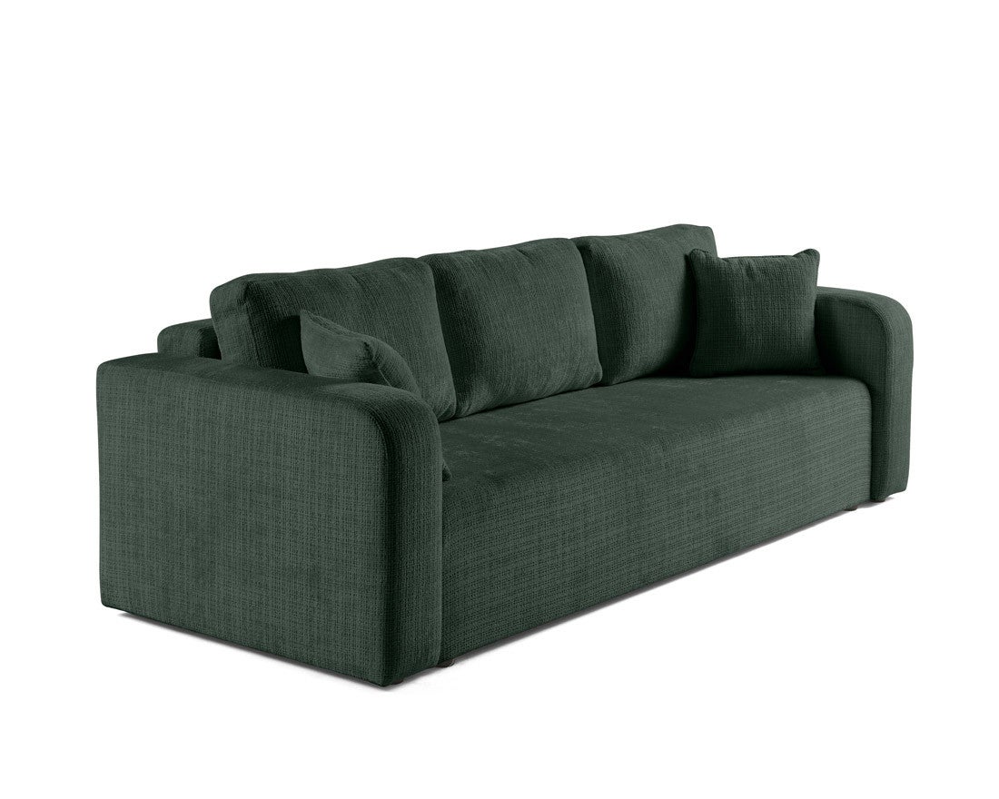Canapé droit convertible 3 places avec coffre en velours texturé vert - MIRO - Best Mobilier - 6