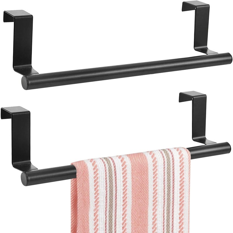 Wieszak na ręczniki na drzwi, nie wymaga wiercenia, do kuchni, łazienki i garderoby, 36 cm, 2 sztuki (czarny)