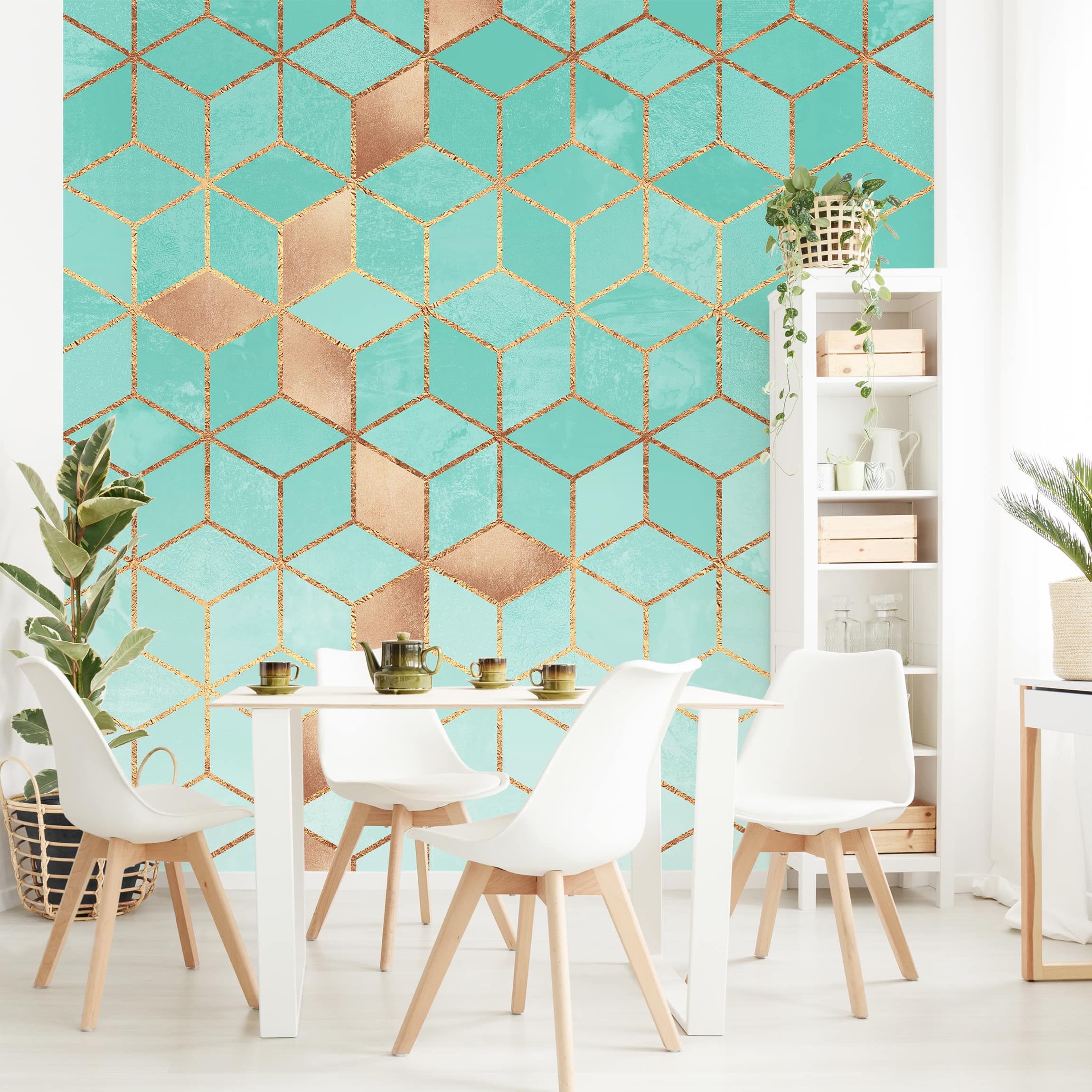 Papier peint à motif abstrait aquarelle art à motif 3D trompe l'oeil géométrie 210 - salon chambre cuisine - Intissé 288 x 288 cm Smart - 3