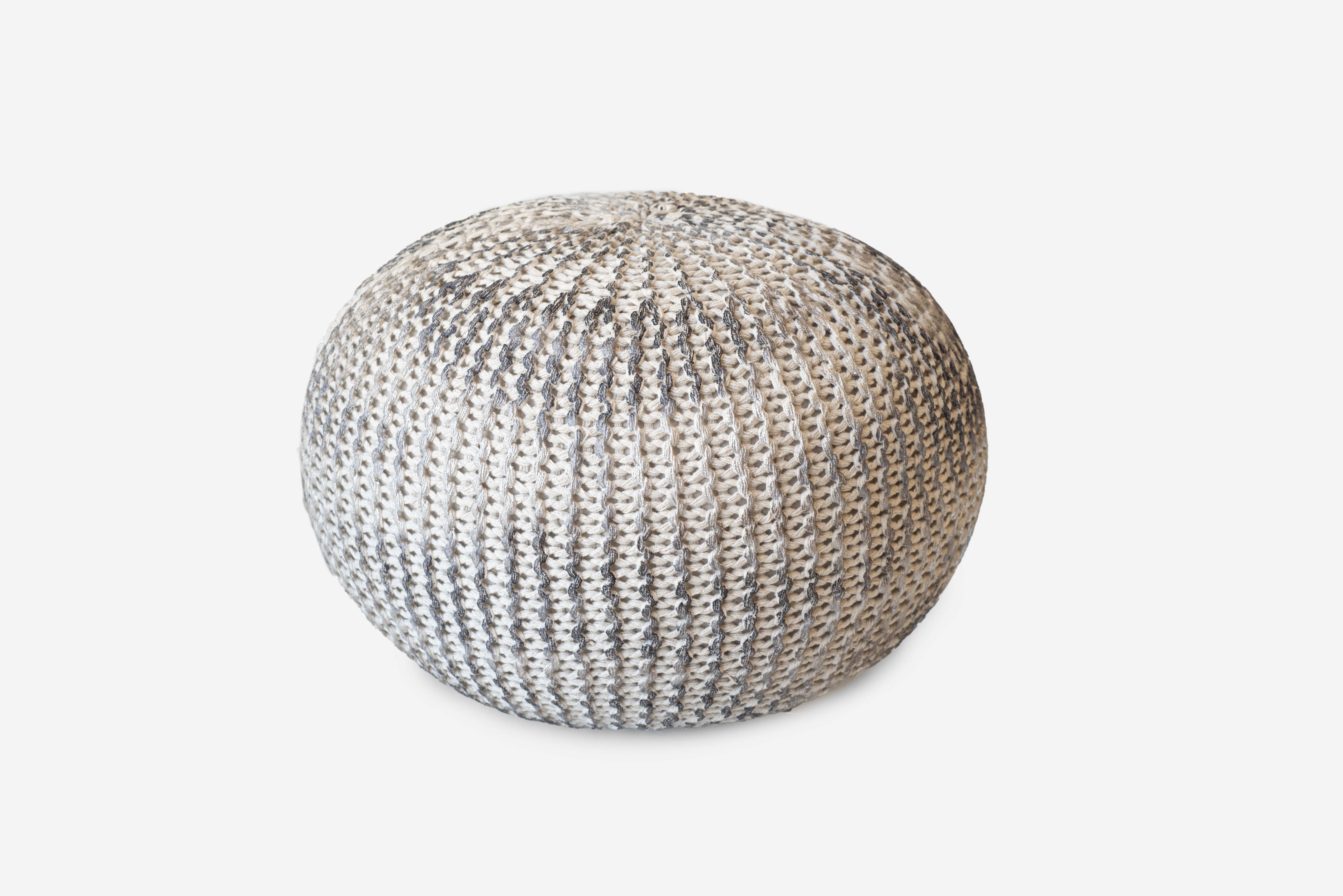 Puf bawełniany szydełkowy w kolorze beżowym i srebrnym Ø40x30cm