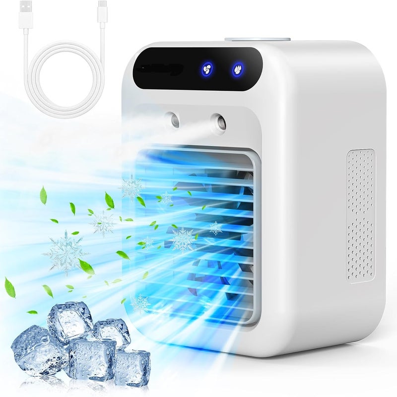 Cichy, przenośny klimatyzator, schładzacz powietrza 500 ml, 2 prędkości nawiewu, 2 tryby natrysku, mini klimatyzator do sypialni i biura