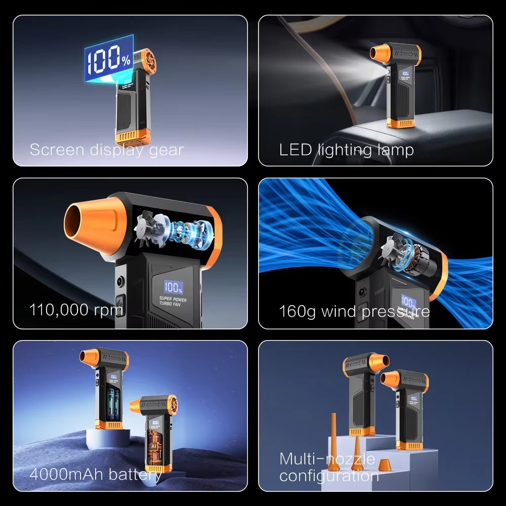 Ventilatore a getto senza fili, soffiatore portatile, aspiratore per polvere, adatto per patii, prati e giardini/rimozione della neve - 3