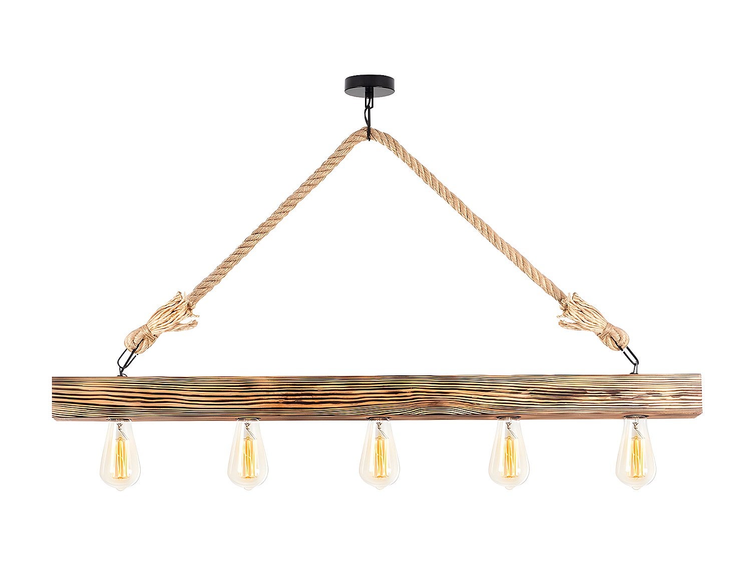 Lustre en bois - 5 lampes - L. 100 x H. 53 cm - Coloris naturel - EREBOS - 2