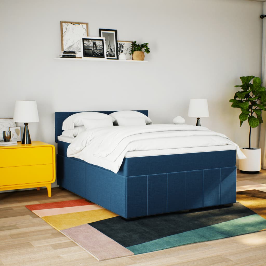Sommier à lattes de lit avec matelas Bleu 160x200 cm Tissu — COMFORTXL - 4