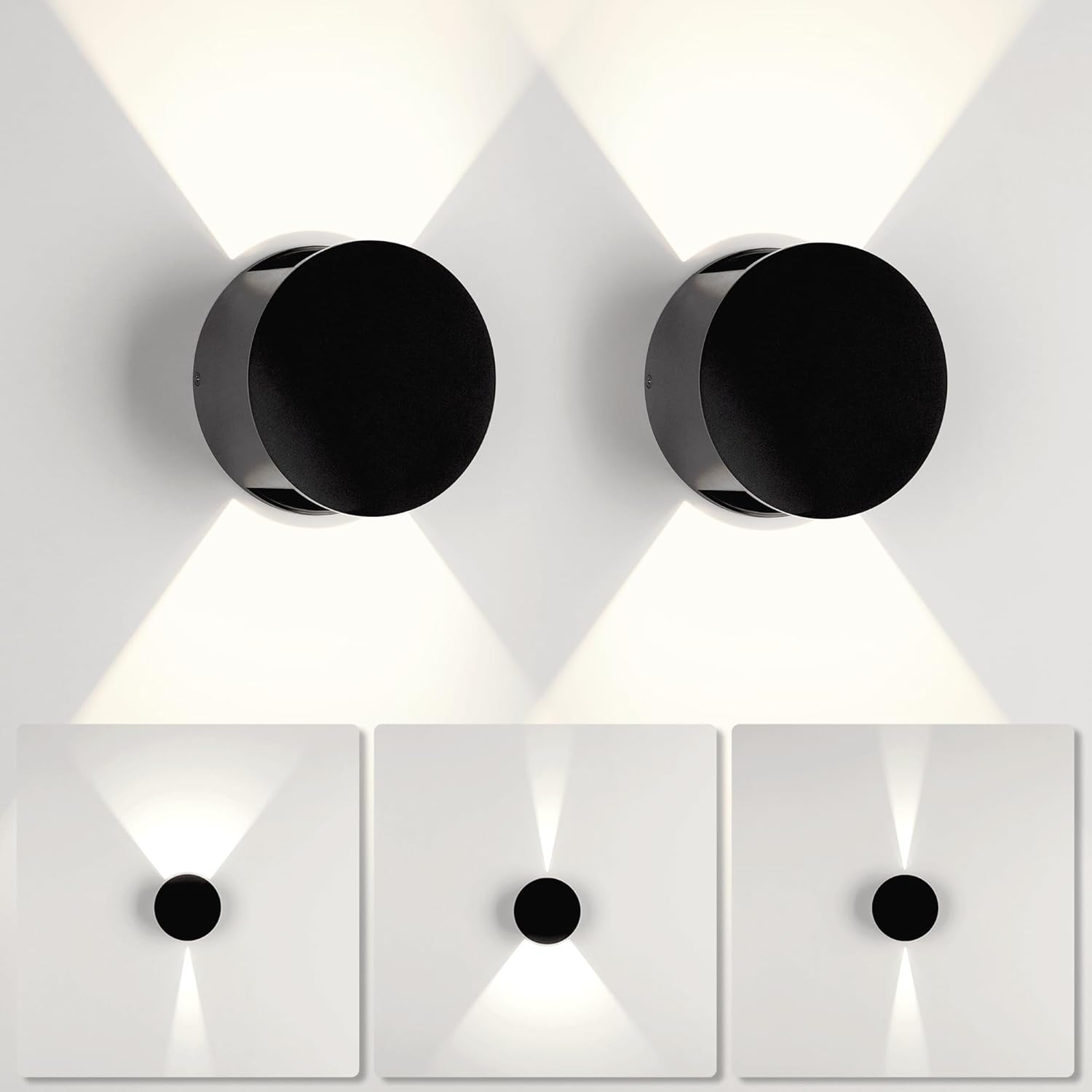 Zestaw 2 ściemnialnych kinkietów LED 6W 3000K, oświetlenie góra/dół do salonu, sypialni, klatki schodowej, czarny (przewodowy)