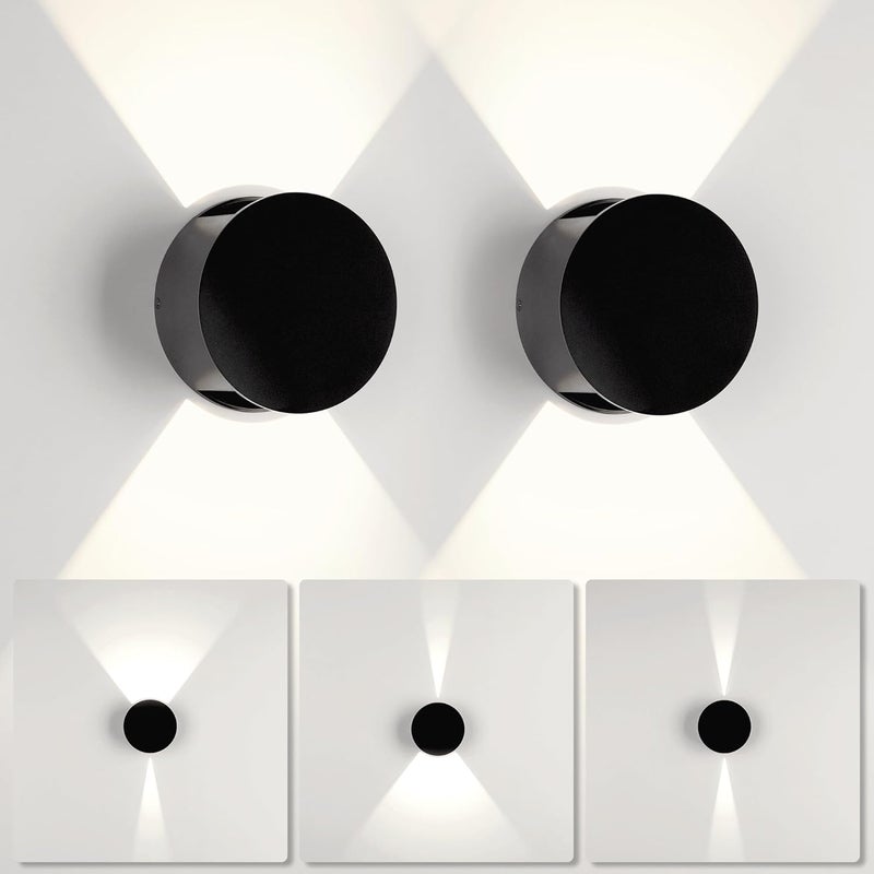 Zestaw 2 ściemnialnych kinkietów LED 6W 3000K, oświetlenie góra/dół do salonu, sypialni, klatki schodowej, czarny (przewodowy)