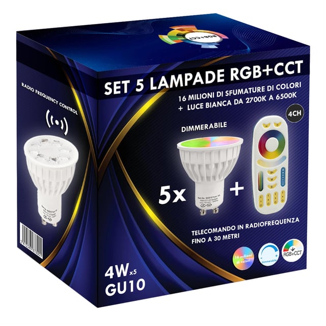 SET 5x Spot LED GU10 4W dimmable RGB CCT de 2700K à 6500K spot 25 degrés avec télécommande RF