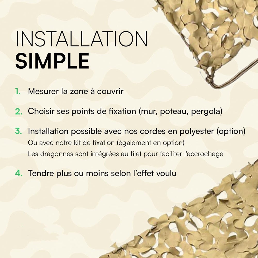 Filet de Camouflage Sable - Filet d’Ombrage Extérieur Résistant - Haut de Gamme - Protection Solaire & Voile d'Ombrage Anti-UV - Terrasse, Pergola, - 5