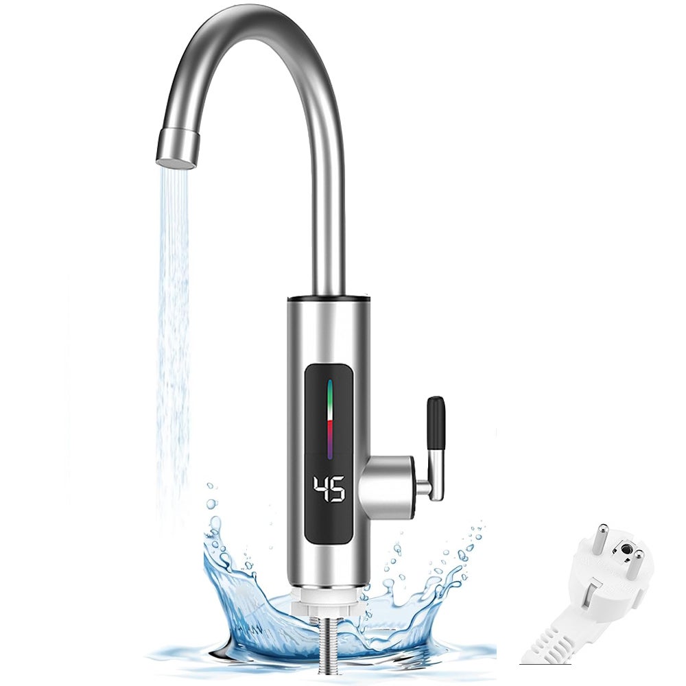 Kran z natychmiastowym podgrzewaniem wody o mocy 3000 W – stal nierdzewna, bateria elektryczna z diodą LED – obrotowy podgrzewacz wody 360° – bateria