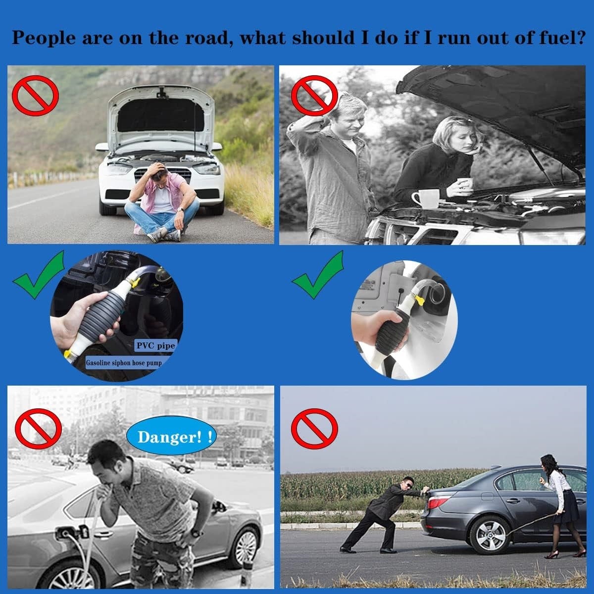 Pompe à siphon, pompe à siphon à essence avec tuyau de 2 m, Pompe de transfert de carburant manuelle ，Pompe à main avec valve de débit - 4