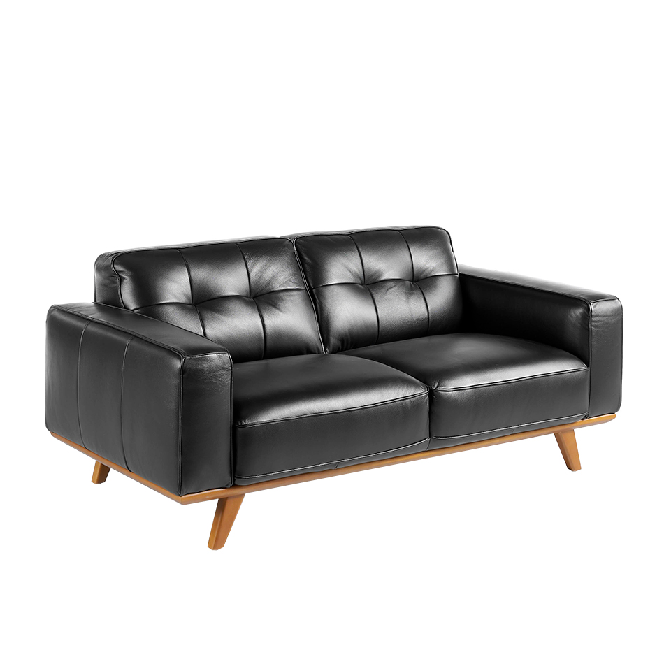 Sofá 2 plazas tapizado piel vacuno negro 181 x 95 x 78 cm.
