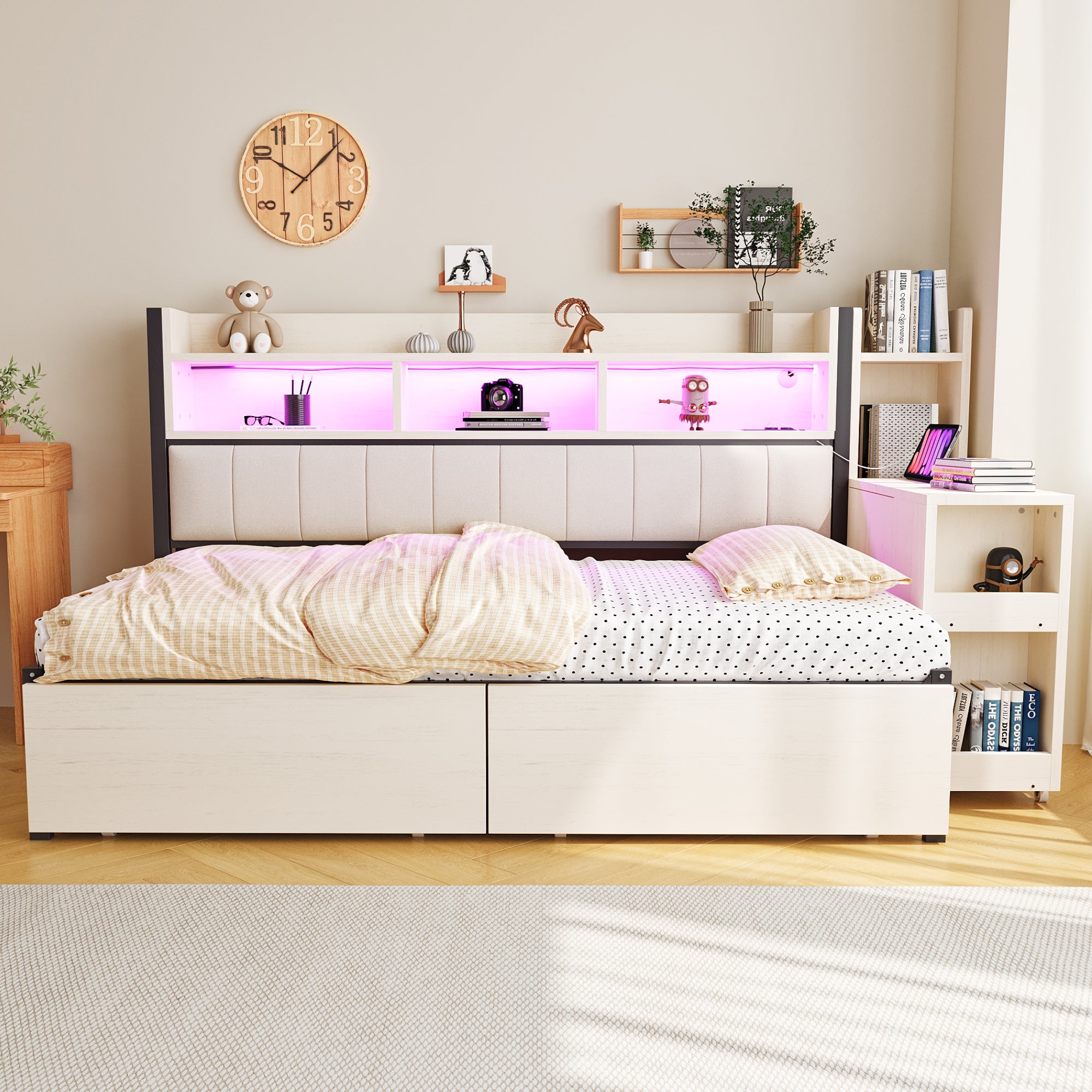 Lit Superposé Enfant 90x200cm Avec Bureau Pliant Et Rangements - Structure Bois Massif, échelle, Tiroirs, Sans Matelas