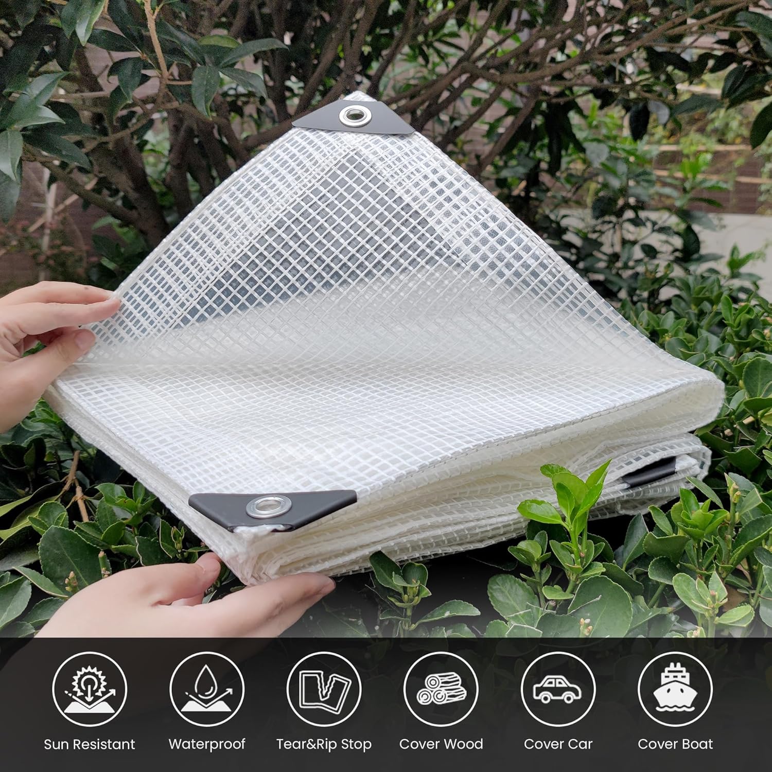 Bâche blanche transparente 3x5m adaptée à la serre extérieure de jardin couvrant la protection UV - 2