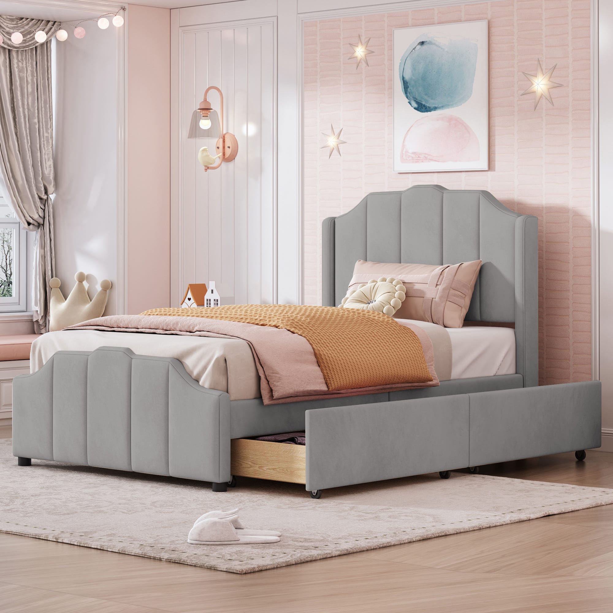 Lit Capitonné Double 160x200 Cm Avec Tête Réglable Et Tiroir - Prise USB/Type-C Intégrée, Couleur Beige (sans Matelas)
