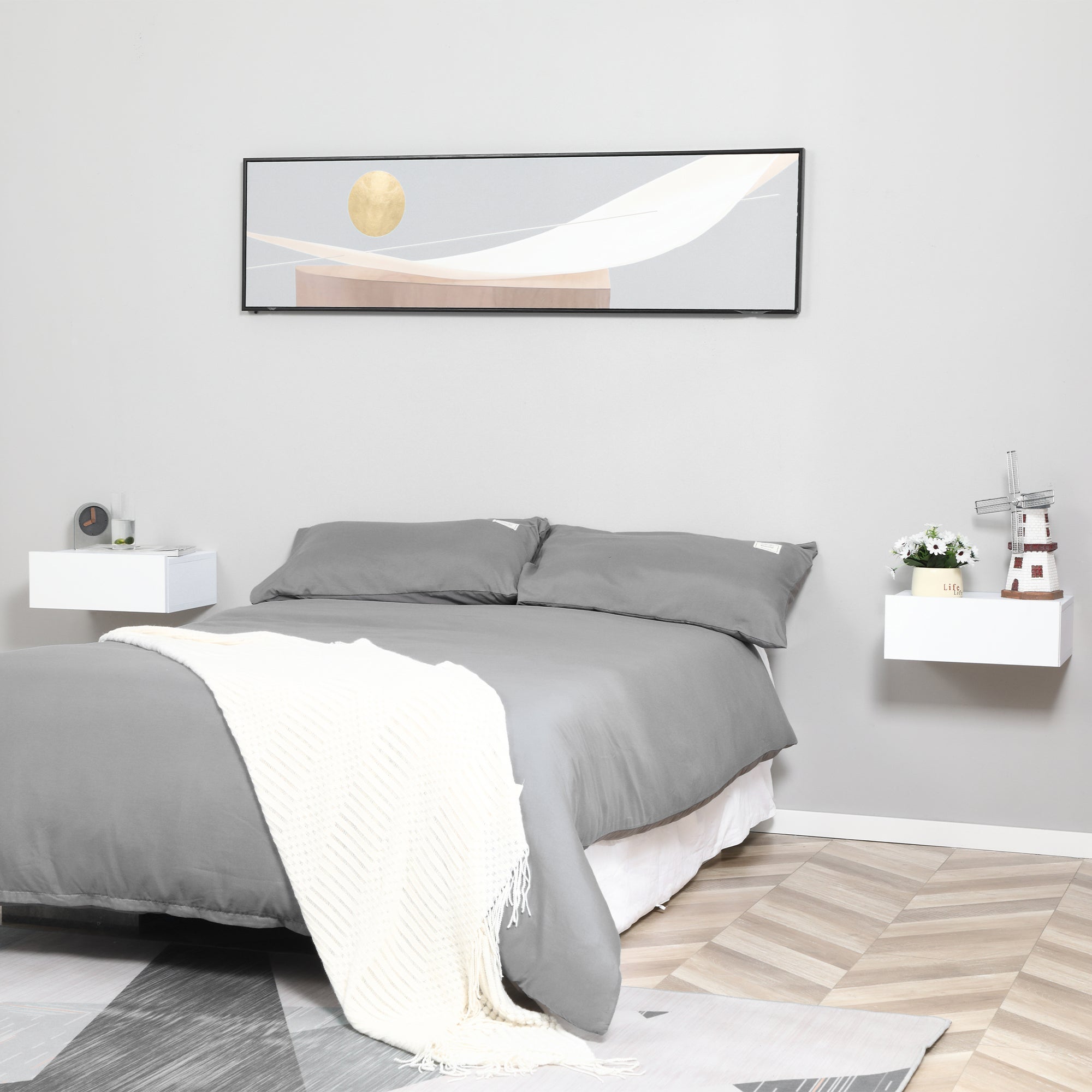 Mesa de Cabeceira HOMCOM Branco Melamina de Madeira 40x30x15cm - 3