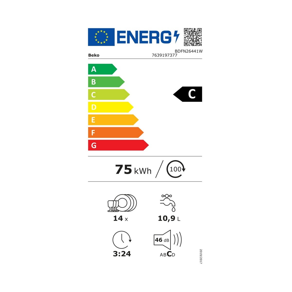 Lave-vaisselle 60cm 14 couverts 46db - Beko BDFN26441W - 2