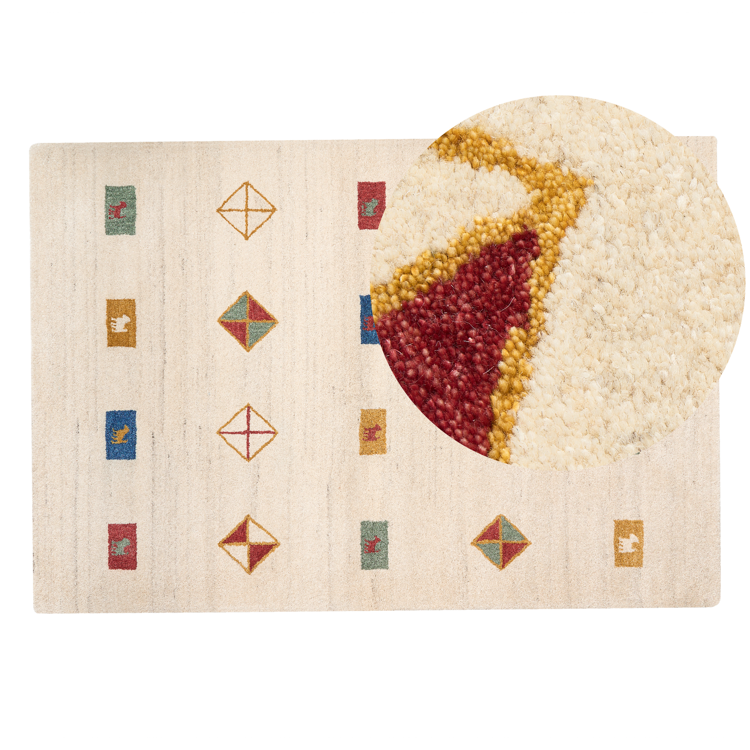 Beliani alfombra gabbeh de lana beige/amarillo/azul/verde/rojo 160 x 230 cm misinli