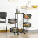 Étagère Paniers Rotatifs 4 Niveaux Sur Roues – Acier Noir H 75 Cm, Rangement Cuisine, Salle De Bain, Bureau, Mobile Et Pratique