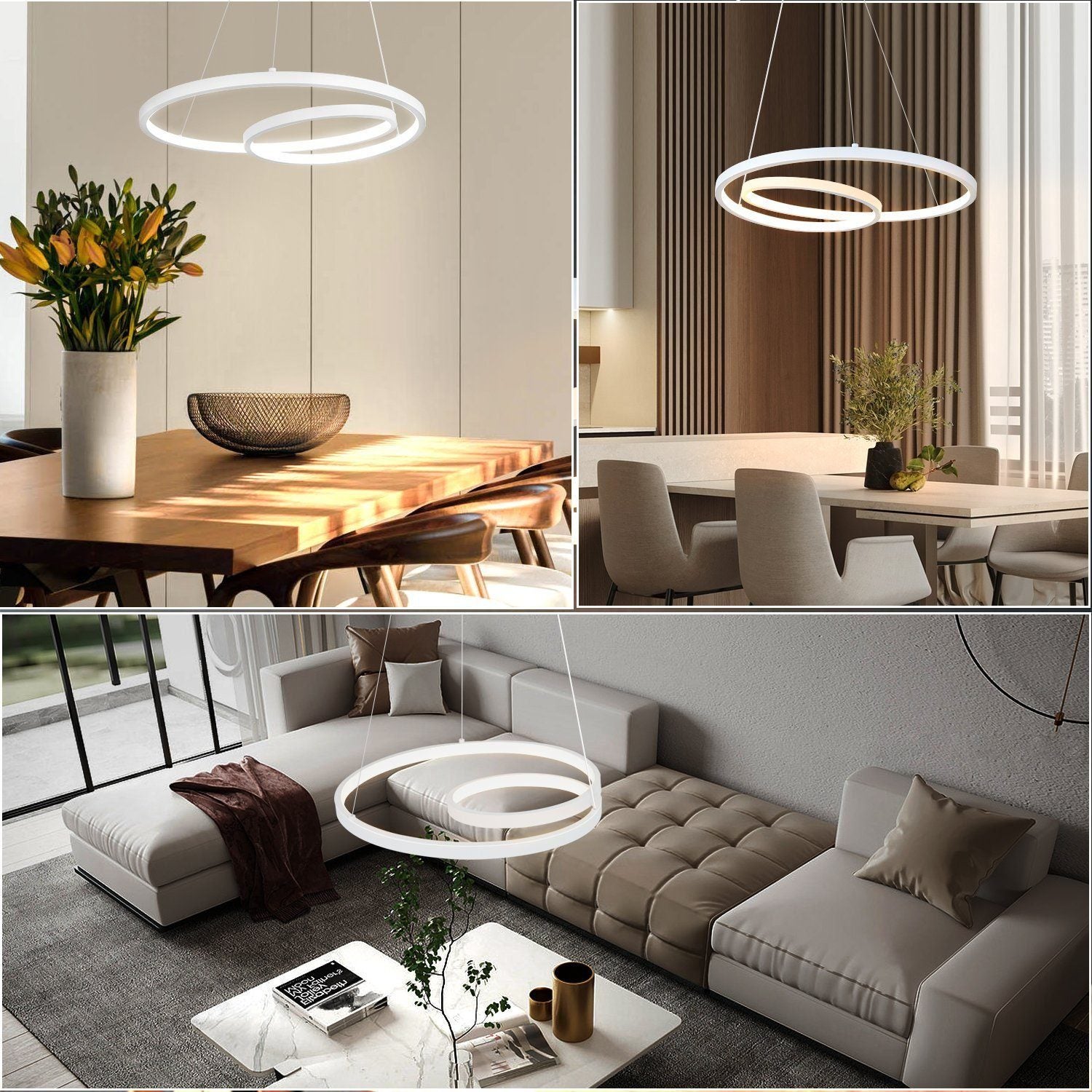 NETTLIFE Lampadario Moderno a Sospensione a LED in Ferro 34W Bianco Diam.40cm Dimmerabile Un Design Creativo per Soggiorno Camera da Letto Cucina - 4