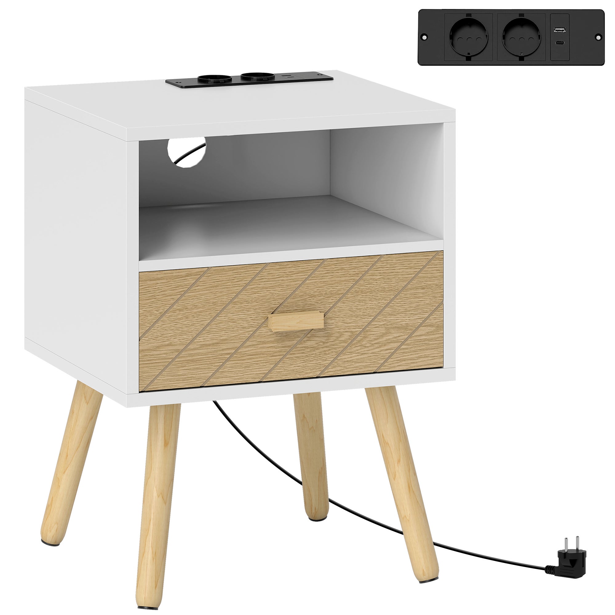 Homcom  Mesita De Noche Melamina De Madera Y Natural 40X35x54.7 Cm 83D-055V00wt Blanco , Leroy Merlin