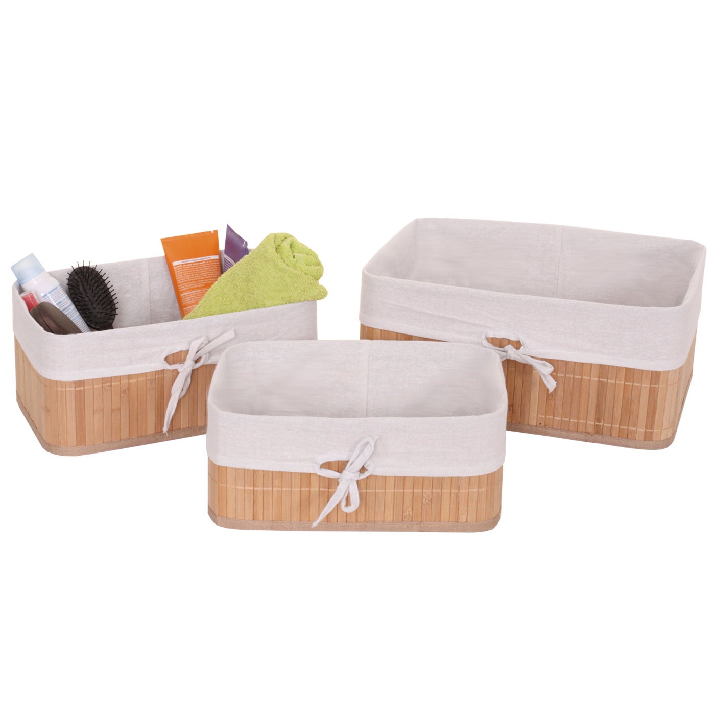 Cestas De Almacenaje Mendler - 2 Unidades De Bambú Con Interior De Tela, 33x33x21 Cm ¡Ideales Para Organizar Tu Casa!
