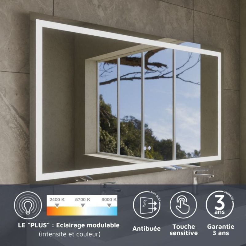 Miroir LED modulable et antibuée VISTA PLUS - 140x80 cm - 2