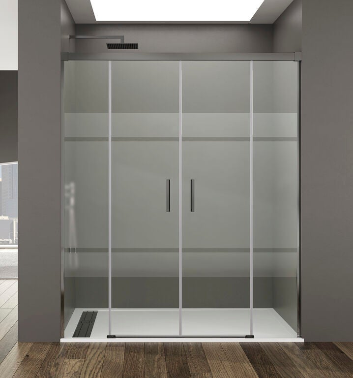 Paravan de duș frontal BASIC 2 panouri fixe + 2 uși glisante 170 cm (90+90) titan sticlă Frost Plus