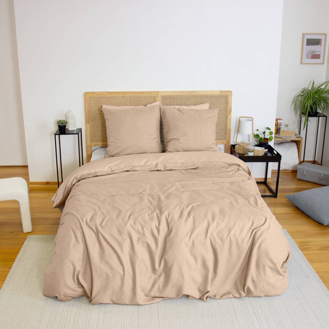 Parure de lit ESPIGA grège 2 places. réversible. bi-matière. 260 x 240 cm ESPIGA