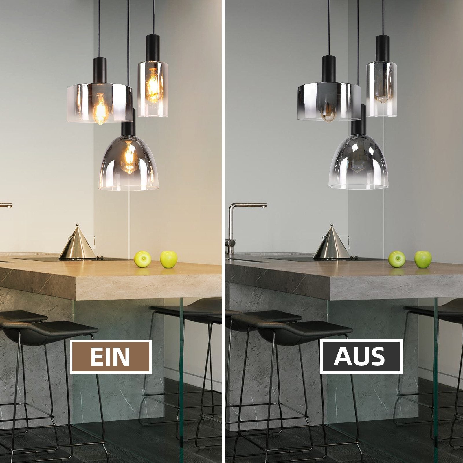 NETTLIFE Lampe à Suspension Pour Table à Manger Vintage En Verre Gris Fumé E27 Réglable En Hauteur Pour Salon - 5