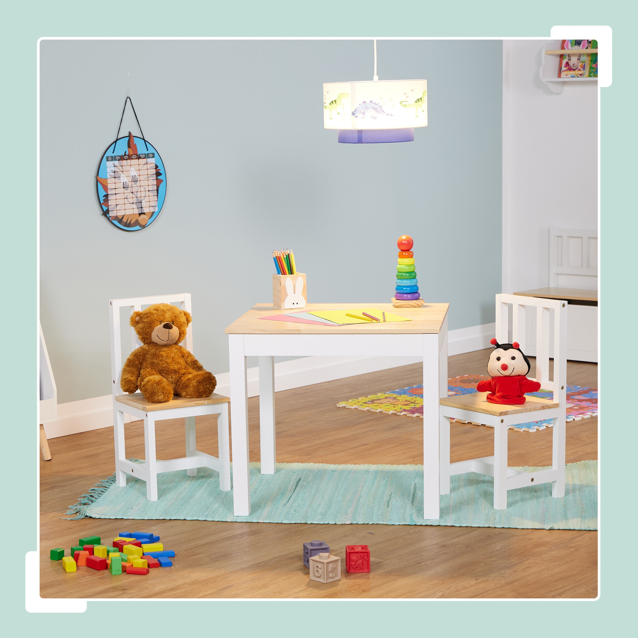 Relaxdays Ensemble Table & 2 Chaises Enfants, Avec Motifs Chiens Meubles Enfants Avec Rangements Tableau Multicolore 52586572
