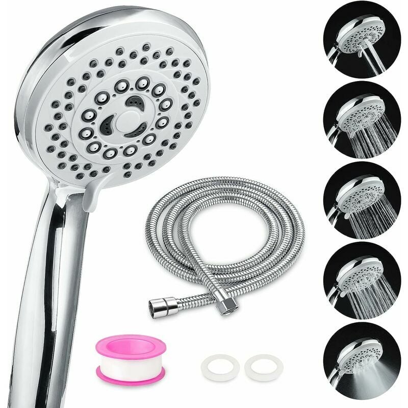 Pommeau de douche haute pression, 5 Modes, pomme de douche réglable à main avec tuyau, économie d'eau, buse de pulvérisation d'arrêt à une touche  13