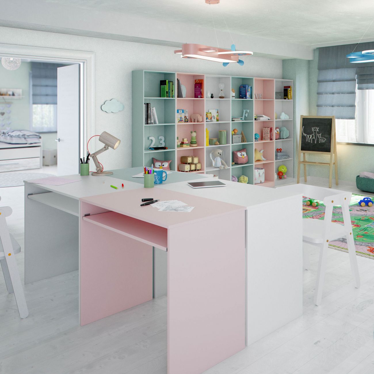 Bibliothèque pour Chambre enfant en melaminé Blanc H. 180 x l. 25 x P. 25 cm - 6