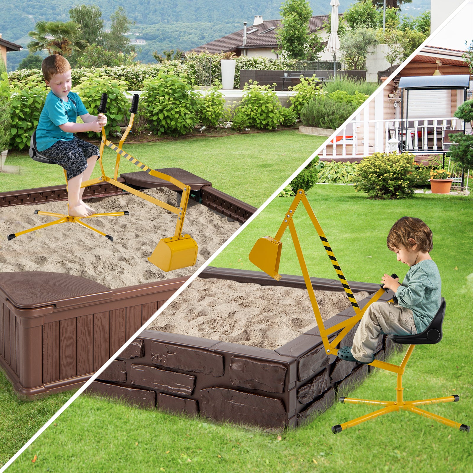 Pelle à Sable Excavateur Enfant avec Siège Rotatif & Bras Flexible, Pelleteuse Excavatrice Manuelle Base Croisée, Charge 50kg pour Sable Neige, 3 Ans+ - 3