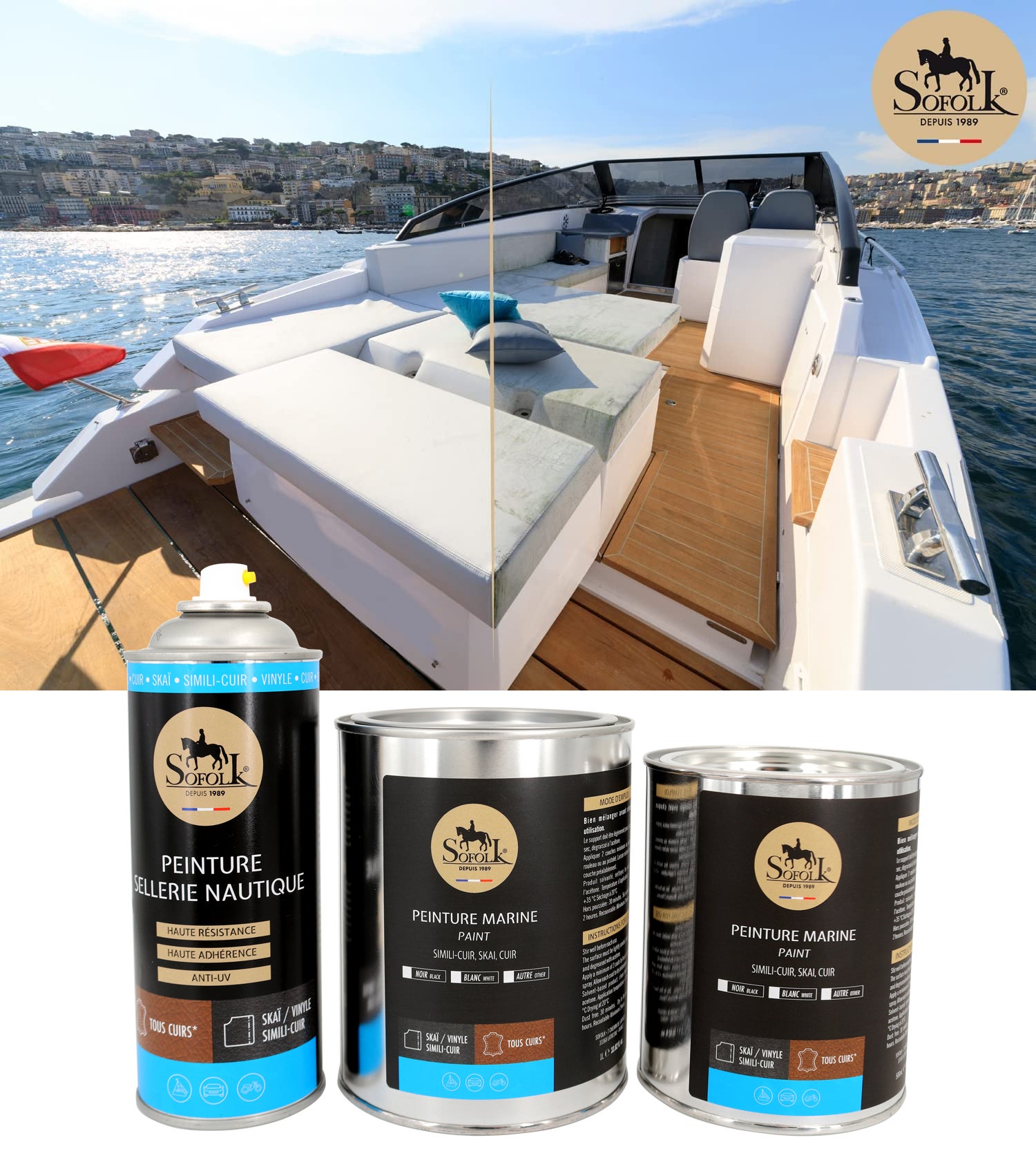 Vernice ad alta resistenza Selleria nautica Similpelle per imbarcazioni SOFOLK - Blanc - 500ml - 4