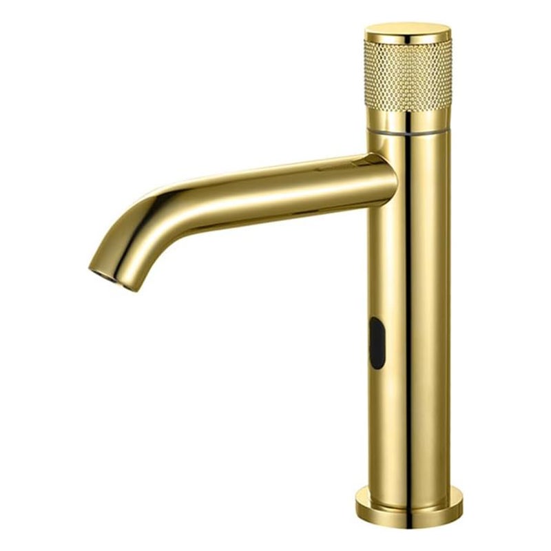 Automatyczna bateria umywalkowa z elektronicznym czujnikiem dotykowym, stal nierdzewna, jednootworowa, kolor złoty.