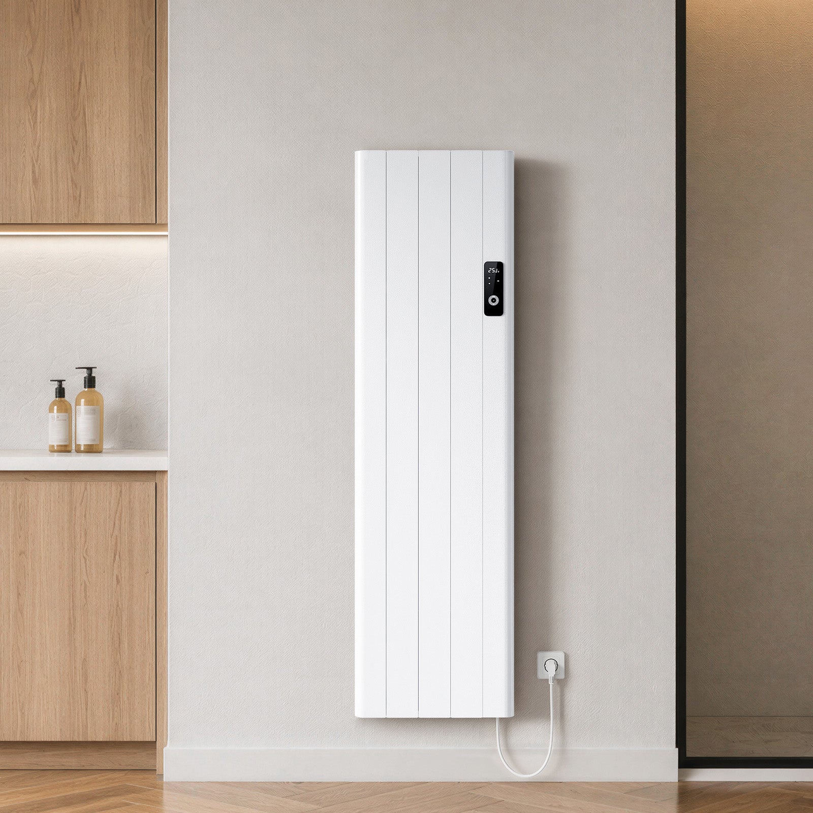 EMKE Calorifer electric din aluminiu inteligent, 1500 W, vertical 160 x 45,4 cm, Wi-Fi, control vocal, alb lucios