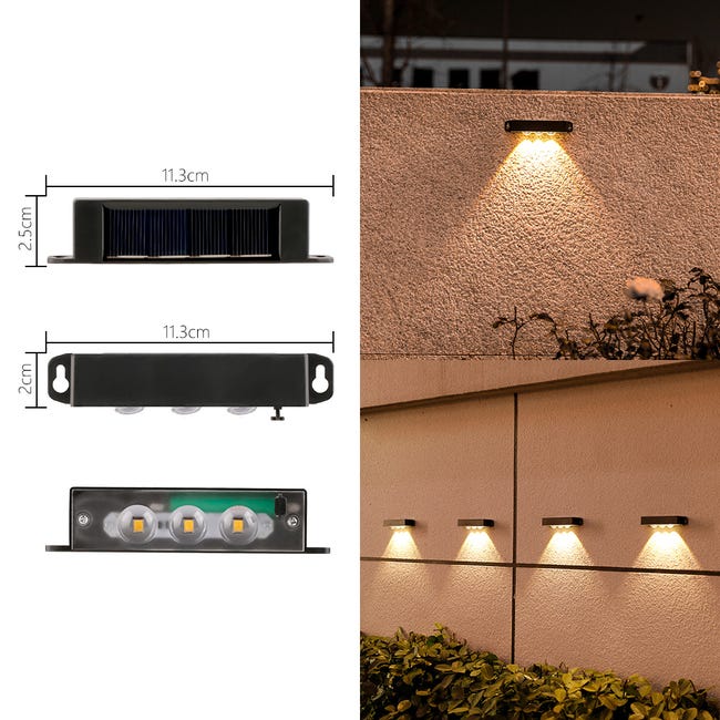 Luci Solari Da Parete Per Esterni – Confezione Da 4 Con RGB, Bianco Caldo/freddo, Impermeabili IP65, 200 Lumen, 12 Ore Di Autonomia